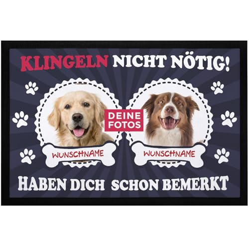 SpecialMe® Fußmatte mit eigenem Hund selbst gestalten personalisiert mit Name und Foto Haustier Hundebesitzer rutschfest & waschbar 2 Hunde schwarz 60x40cm