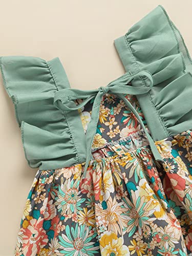 6M-3Y Summer Newborn Infant Toddler Baby Girls Dress Flower Print Ruffles A-Line Dresses + Cap Outfits (Green, 12-18 Months) #TOP5