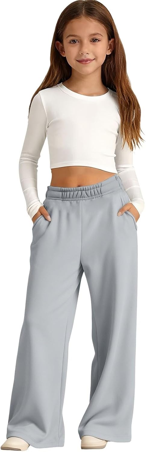 Girls Oversized Wide Leg Sweatpants Kids Baggy Sweat Pants for Girls Drawstring Waist Straight Leg Joggers with Pockets - Image 2
