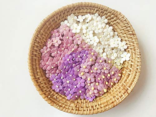 Plflower Set Of 50 Tiny Flower Mixed Tone Purple Embellishment With Thread Stem Mulberry Paper Flower Size 0.30" Very Small Purple1 Craft Handmade Wedding Scrapbook For So Many Card Craft Projects #TOP2