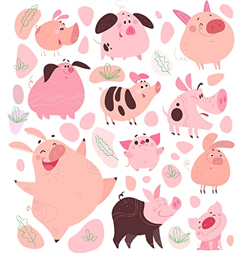 Sticker vinilo decorativo set cerdo caricatura 4 hojas miniatura 2