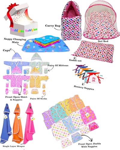 Image of Toddylon 56 in 1 New Born Baby Products All | Gift Packs | Maternity Kit | Baby Clothes | Baby Bedding Set | Essentials Items | Baby Shower | Combo Pack | Infants (Multicolor, 0-6 Months)
