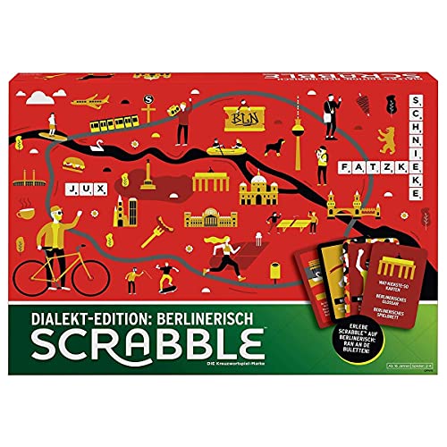 Mattel Games GPW45 - Scrabble Dialekt-Edition Berlin, Gesellschaftsspiel, Brettspiel, Familienspiel