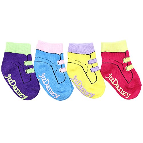 juDanzy baby girls 4-pack ankle socks with grips (4-6 Years, Girls Funky)