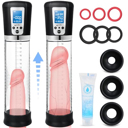 Male Penis Pump Sex Toys, Automatic Enlargers & Extend Pump for Men with LED Display, Adult Toys for Men Penis Entender Erection Pumps, Sex Toys - Pumps & Enlargers (6 Cock Rings)