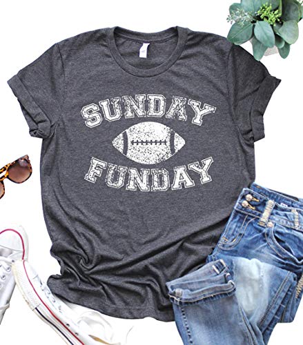 Football Shirts for Women Game Day T-Shirts Sunday Funday Tops Casual Sports Season Short Sleeve Shirt