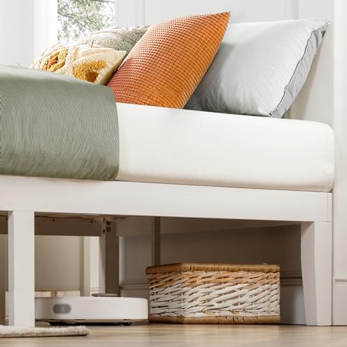 Mellow Naturalista Classic 16 Inch Solid Wood Platform Bed with Wooden Slats, White, King