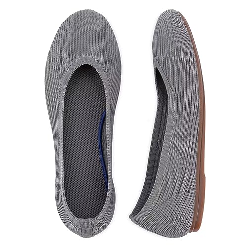 Image of Frank Mully Women's Ballet Flats Round Toe Walking Flats Slip On Work Shoes Knitted Flats Shoes for Woman Soft Lightweight