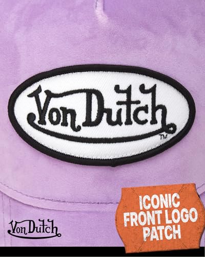 Image of Von Dutch Unisex Trucker Hat - Velvet Curved Bill Mesh Back Retro Classic Adjustable Snapback Baseball Cap for Men and Women