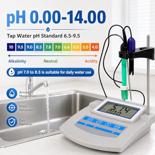 Kit de medidor de pH de sobremensa Digital de Alta precisión 6 en 1, con compensación Temporal, almacena Datos para Pruebas de Pesca y Suelo de Acuario de Laboratorio, medición de Amplio Rango