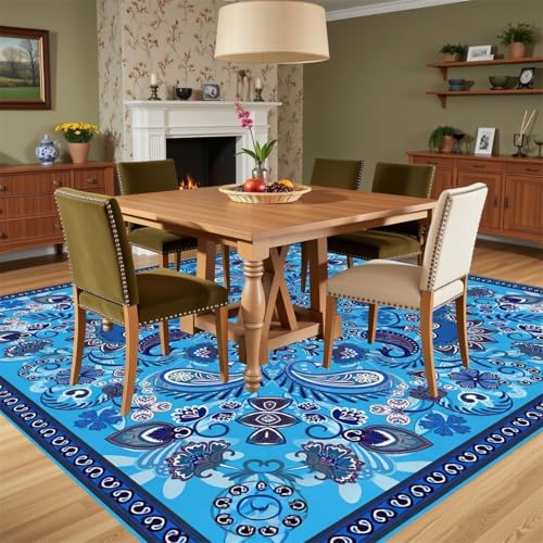 Tapete cuadrado azul vintage 182x182 cm miniatura 3