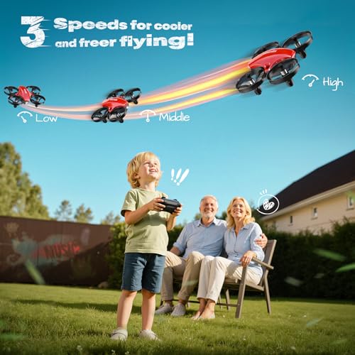 Image of Veeniix V995 Red Mini Drone for Kids and Beginners,Indoor RC Quadcopter Plane with 3D Flips, 360 Rotation, Circle Fly, Auto Hover, Headless Mode, 21Mins 3 Batteries, Gift for Boys and Girls