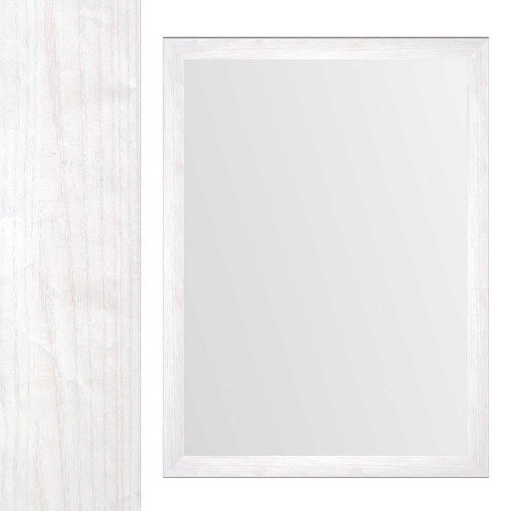Espejo de pared rectangular con marco blanco con vetas de madera de 76x56cm | Espejo con marco de 35 mm de ancho. Ideal para dormitorio o recibidor. Preparado para colgar en horizontal o vertical