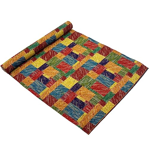 Image of SorenCut Cork Fabric Roll 12 x 52 Inch - Colorful Squares Print Cork Leather Fabric for Earrings, Bow Making, Bags, Wallets & DIY Sewing Projects - Vegan Leather Alternative Craft Sheet