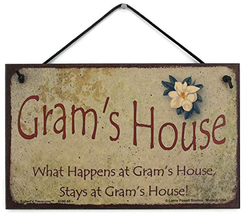 5x8 Vintage Style Sign with Magnolia Saying,"Gram's House What Happens at Gram's House, Stays at Gram's House!" Decorative Fun Universal Household Signs from Egbert's Treasures