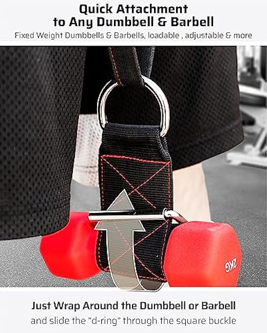 Dumbbell & Barbell Loading Straps | Attachment Straps for Dips, Pullups, Squats | Ultra Strong, Heavy Duty & Secured | Attach any Dumbbell & Barbell to any Dip Belt | 8¡± & 6¡± Straps Included