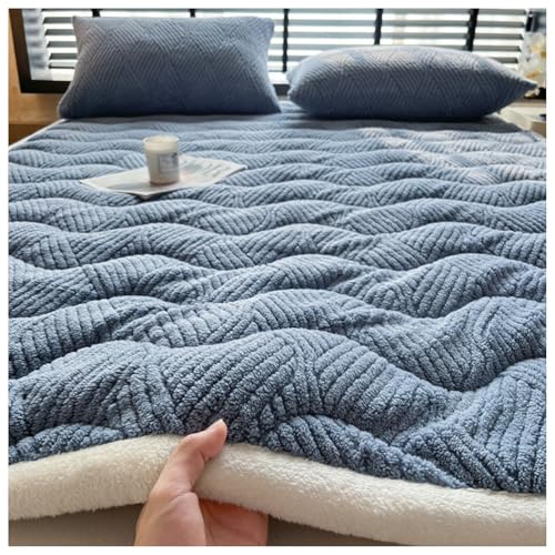 Mattress-Topper Protector de Colchón Acolchado,Sobrecolchón Colchoncillo,Transpirable Cubre Colchón para Camas,Sofás Cama,Colchones Hinchables y Protección de Colchón,Azul,150x200cm/59x79in