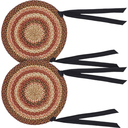 VHC-Brands-Ginger-Spice-Round-Seat-Cushion-Chair-Pad-Orange-Red-Natural-Jute-Blend-with-Ties-Set-of-2-15x15-Inches VHC Brands Ginger Spice Round Seat Cushion Chair Pad Orange Red Natural Jute Blend with Ties Set of 2 15×15 Inches
