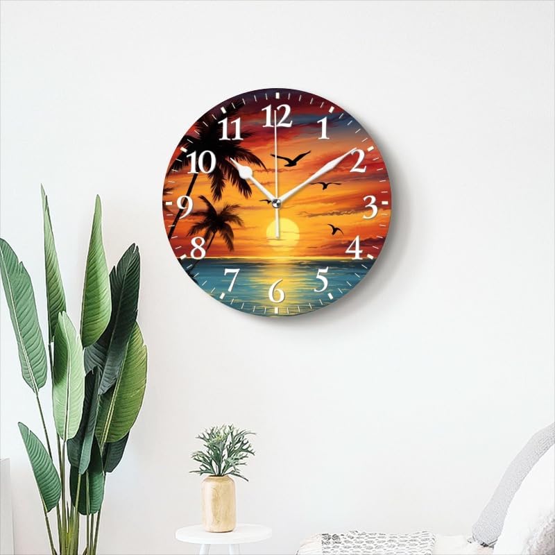 Miniatura 7 de Reloj de pared de puesta de sol sin tictac, reloj silencioso que funciona con pilas, reloj de decoración analógica para el hogar, hermosa puesta de