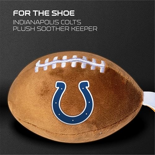 Image of Indianapolis Colts Plush Football Pacifier Holder by Smilo - Officially Licensed NFL Soother Holder - Soft Plush Toy and Dummy Holder - Fits Any Pacifier - Stroller Accessory & Newborn Essential