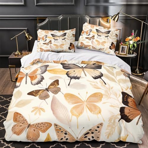 Parure de lit papillon microfibre douce et respirante avec housse de couette zippée
