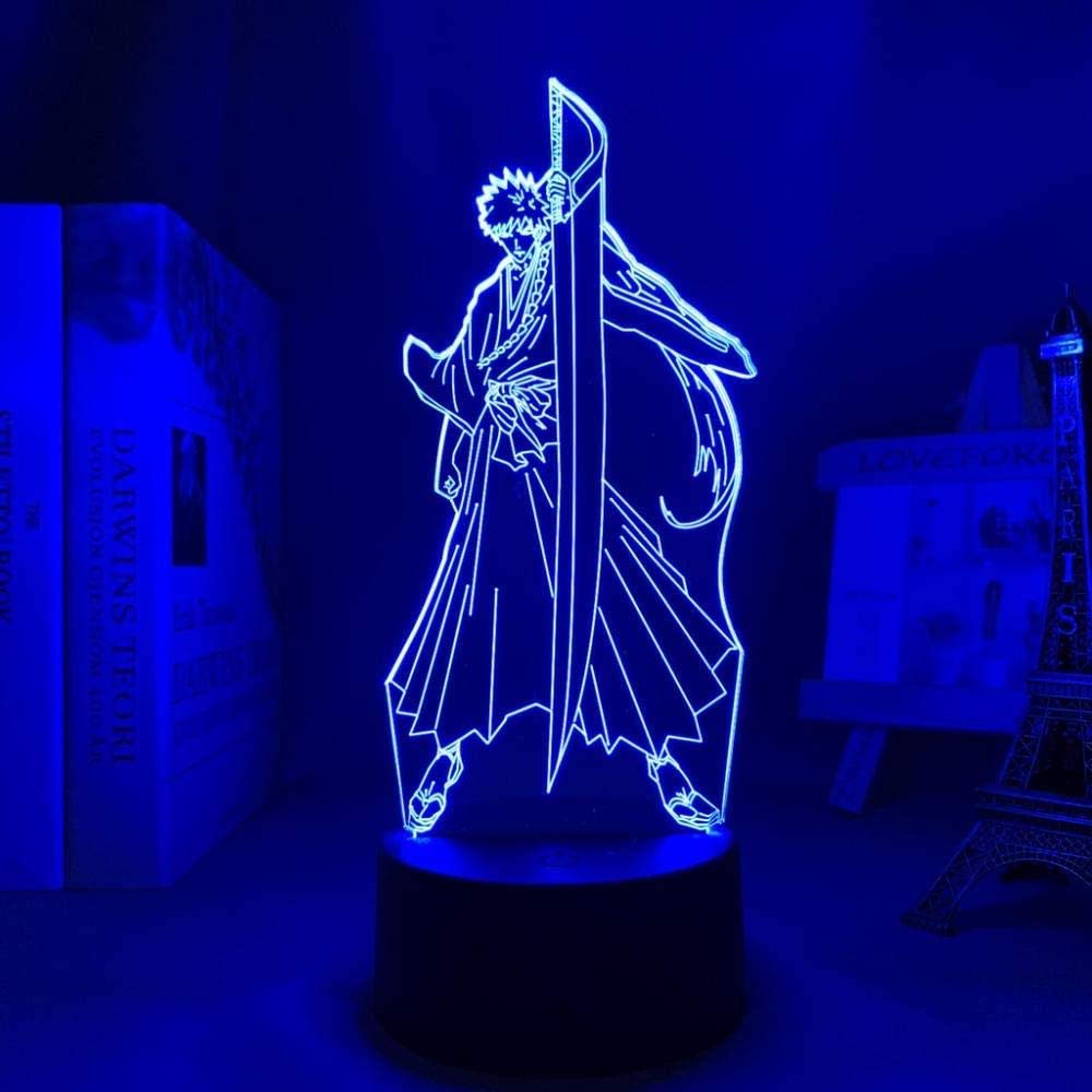 3D Night Light Anime Illusion LED Decor Anime Bleach 3D Lamp Ichigo Kurosaki for Bedroom Decor Night Light Cool Birthday Gift 16 Colors