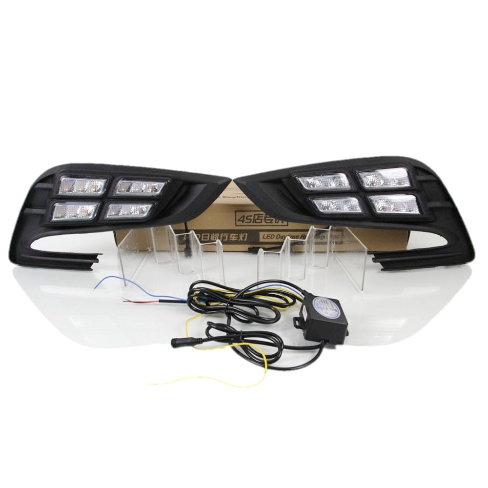 July King LED Daytime Running Lights compatible For Buick Encore Opel Mokka X 2016-2020, LED 6000K Front Bumper DRL Fog Lamp + Yellow Turn Signals