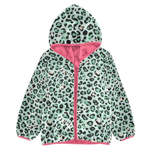 Leopard Print Toddler Fleece Jacket Baby Girls Hooded Zipper Long Sleeve Thick Warm Outerwear 3-10 Years