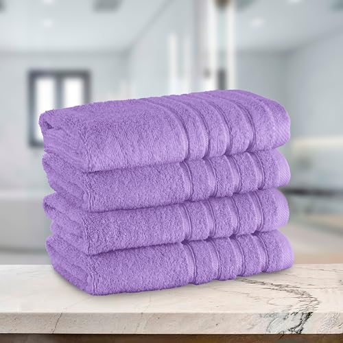 Image of Elegant Comfort 100% Turkish Cotton 4 Lines Viscose Stripe Luxury 4 Pack Hand Towel Set - Ultra Absorbent and Soft 16 x 28 Inch Premium Hotel Spa Quality Towels for Everyday Bath Use, Lilac