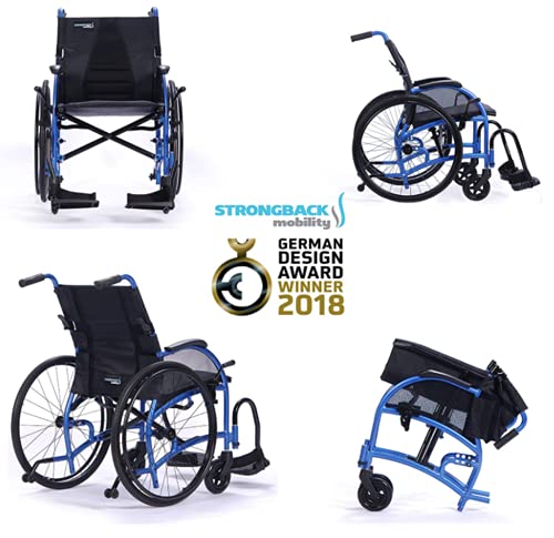 Strongback Mobility Lightweight Foldable Wheelchair for Adults and Seniors, Built-in Adjustable Lumbar Support, STRONGBACK 22S w/Attendant Brakes, 16" Seat (22" Rear Wheels)