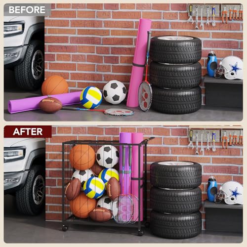 Ball-Storage-Bin-Rolling-Sports-Ball-Cart-Black-Metal-Garage-Organizer-Sport-Rack-Ball-Basket-Storage-Toys-Cage-for-Garage-or-Gym-Indoor-Outdoor-Sports-Equipment