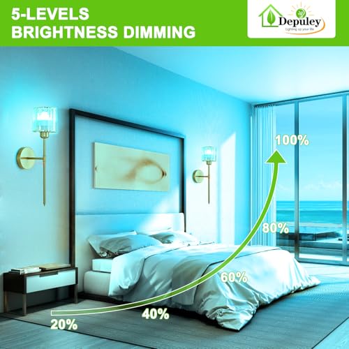 Image of Depuley Battery Operated Wall Sconce: Set of 2 Wireless Crystal Wall Lights with Remote for Bedroom - Rechargeable 15 Colors Gold Wall Lamp for Living Room Hallway Home Decor