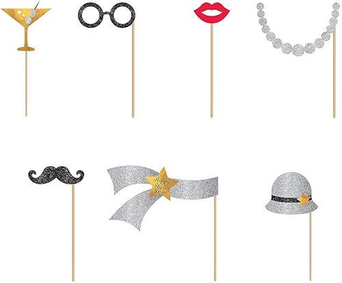 Miniatura 3 de Kit de fiesta de accesorios de fotos de lujo para Año Nuevo, 15 x 10 pulgadas (tamaño paquete), paquete de 21 unidades, accesorios vibrantes y