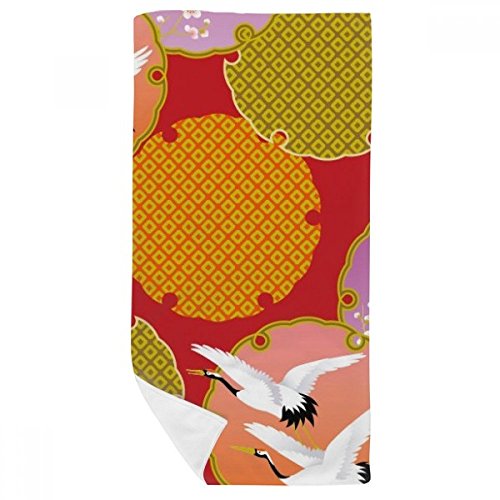 Débarbouillette grue style japonais serviette de bain douce 35x70cm - 2