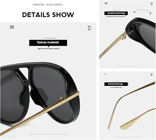 Miniatura 4 de HYLLE Gafas de sol de aviador de gran tamaño para mujer, estilo retro, con escudo de moda, grandes y vintage