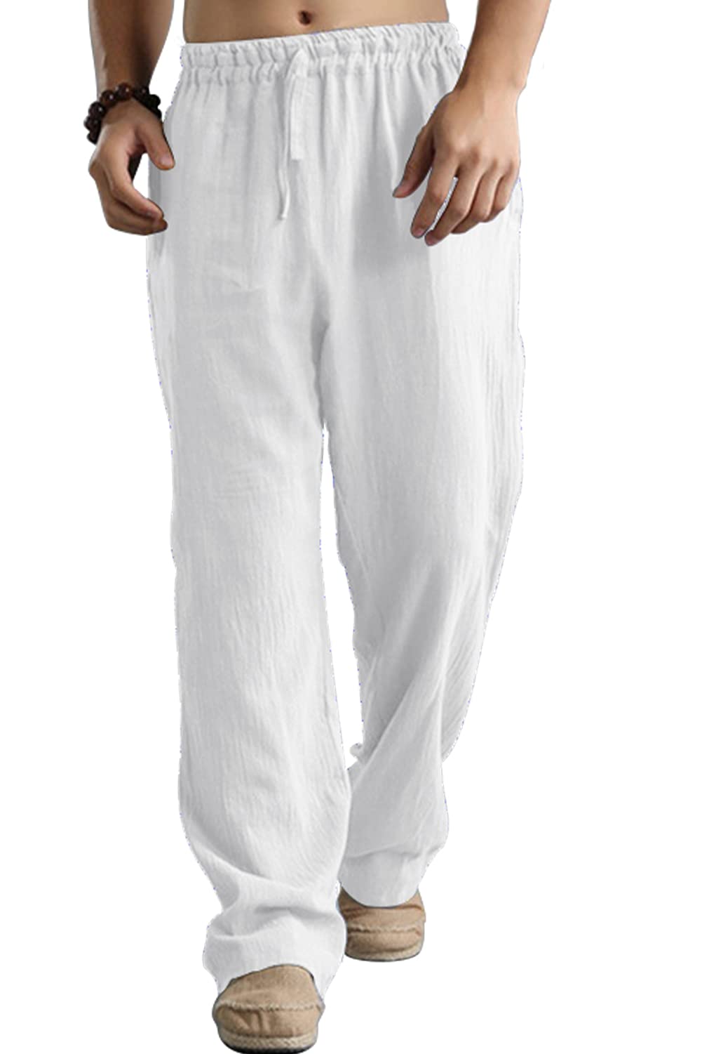 Panegy Léger Pantalon Loisir Homme Lin Coton Respirant Pants Sport Jogging Running Yoga Décontracté Men Trousers Taille Élastique
