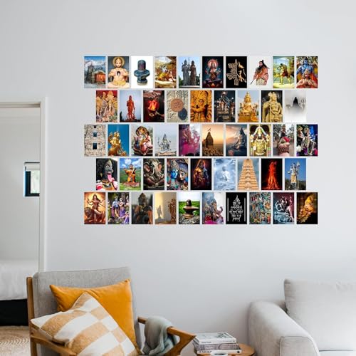 Image of SG Pack of 54 God Photos Wall Collage Kit Posters - 4 x 6 Inches Posters for Room Wall Decor, Pooja Room - Glue Dots Included