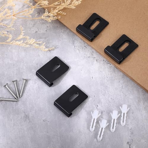 Image of 12 Pcs Metal Mirror Holder Clips Hanger Kit, Mirror Clips for Wall Mounting Holder Hanging with Screws Hooks Rubber Pads, Frameless Mounting Hardware Heavy Retainer for Tile Billboard Display(Black)