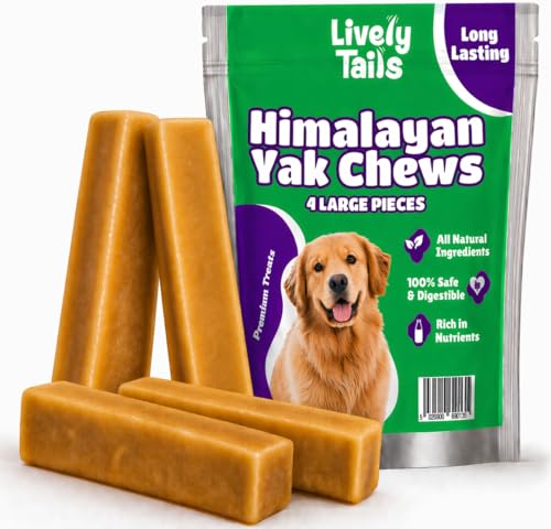 Healthy Yak Cheese Himalayan Chew, All-Natural & High in Protein, Odorless & Long Lasting Yak Chews for Large Dogs & Medium Dogs, Dog Chews for Aggressive Chewers (Large, 4-Pack)