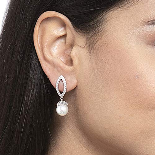 Image of CLARA 925 Sterling Silver Pearl Earrings | Rhodium Plated, Swiss Zirconia, Screw Back | Gift for Women & Girls