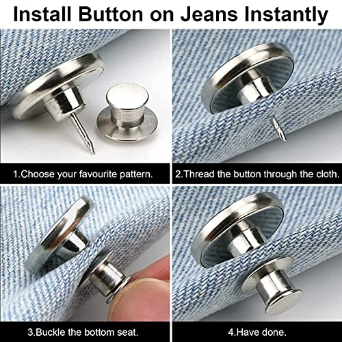 Image of 6pcs Detachable Button for Jeans 6 Styles No Sew Metal Buttons for Denims Waist Extender Button Removable Reusable Instant Button Without Sewing for Trousers Pants Bags Skirt (Style C)