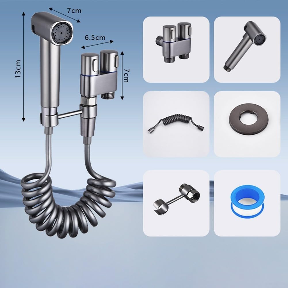 Kit de rociador de inodoro para bidé con pulverizador de mano, válvula de ángulo de acero inoxidable, válvula de salida doble, manguera y soporte para un control eficaz y fácil del agua