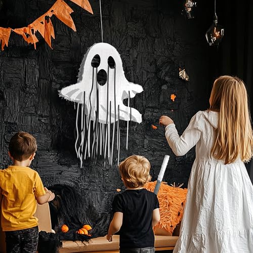 Muwoob WEIXIN003300 Halloween Ghost Pinata, Halloween Piñata With 100Pcs Halloween Tattoos, Stick Blindfold And Confetti, Spooky Halloween Birthday Pinata Party Games Decorations thumb #7