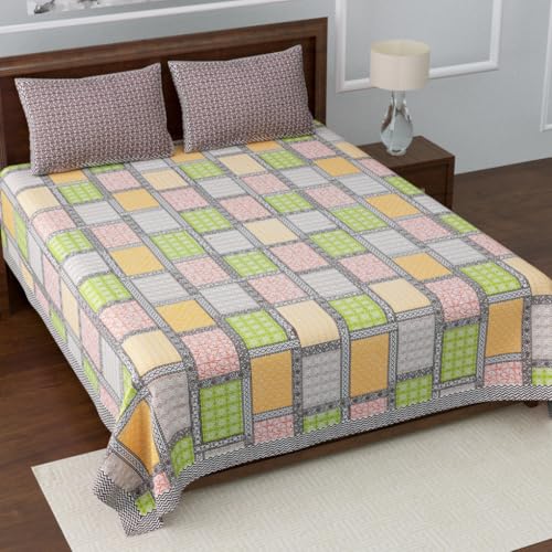 Image of LIVING ROOTS Cotton 1 King Size Bedsheet 86x104 inches (7.1x8.6 Feet) with 2 Pillow Cover| Rich Fast Colour with No Colour Bleeding | Soft & Skin Friendly (31-135-B)