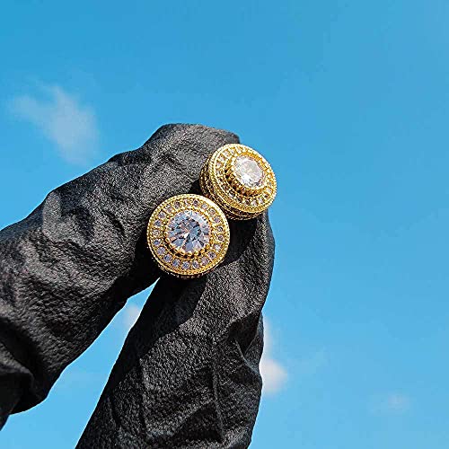 Wisbal Round Stud Earrings Halo Stud Earring For Men 18K Gold Plated Anti-Allergy Earrings #TOP4