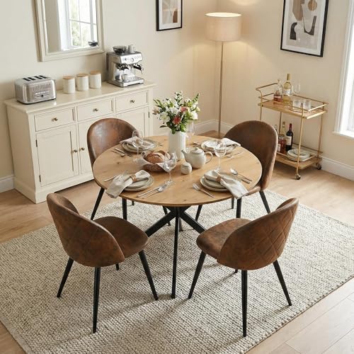 Songvas Ensemble 1 Table et 4 Chaises, Table Ronde 100cm (MDF Épais), Chaises Ergonomiques Suède, déal pour Salle à Manger, Cuisine et Salon, Table a...