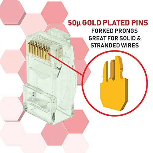 LINKUP - Snagless RJ45 Cat6 UTP Connectors EZ Pass Through Ends | Ethernet Cat 6 8P8C Solid Plug | UTP Gigabit Round Cable Connector | Platinum 50 Mi Gold Plated High Performance | 50 Pack