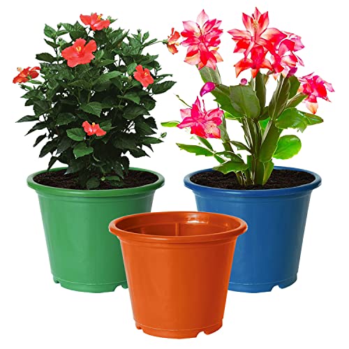 Image of Kuber Industries Durable Plastic Flower Pot|Gamla for Indoor Home Decor & Outdoor Balcony,Garden,6 inchx5 inch,Pack of 3 (Orange,Green,Blue)