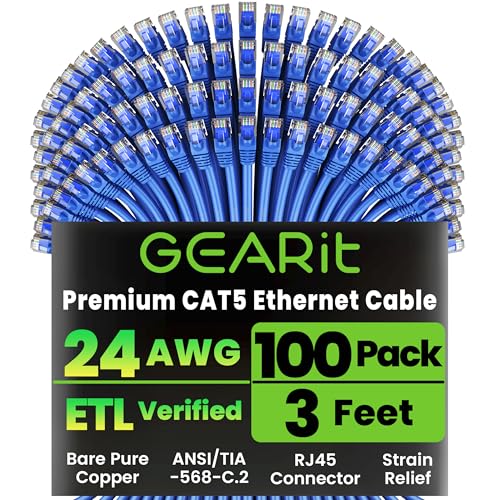 GearIT Cable Patch Ethernet Cat5e 3 pies 100 unidades azul miniatura 1