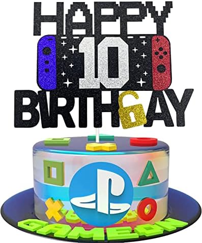 Happy 10th Birthday Video Game Cake Topper for Kids Boys Girls 10-Years-Old Birthday Party Decoration - Level 10th Birthday Cake Topper (happy 10th birthday)